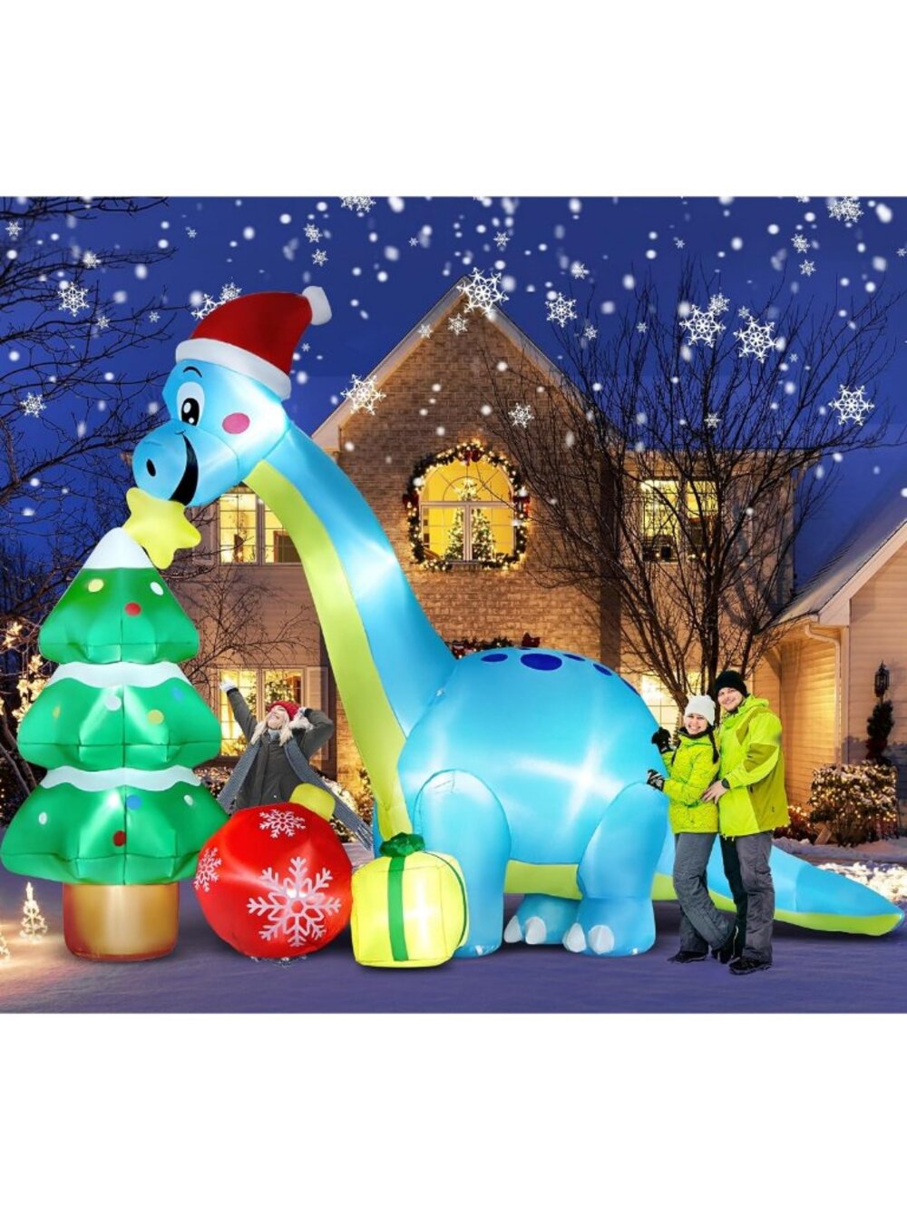 Giant 13.6 Ft Inflatable Christmas Dragon Dinosaur with LED Lights & Decor